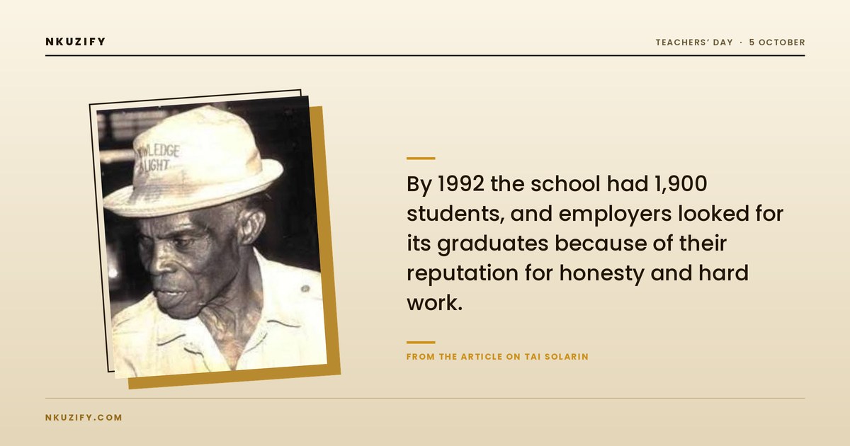 Tai Solarin, founder of Mayflower School, Ikenne