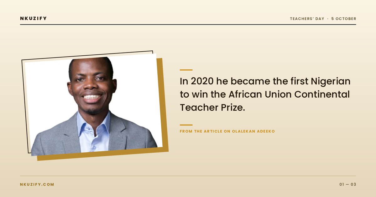 Olalekan Adeeko, African Union Continental Teacher Prize winner