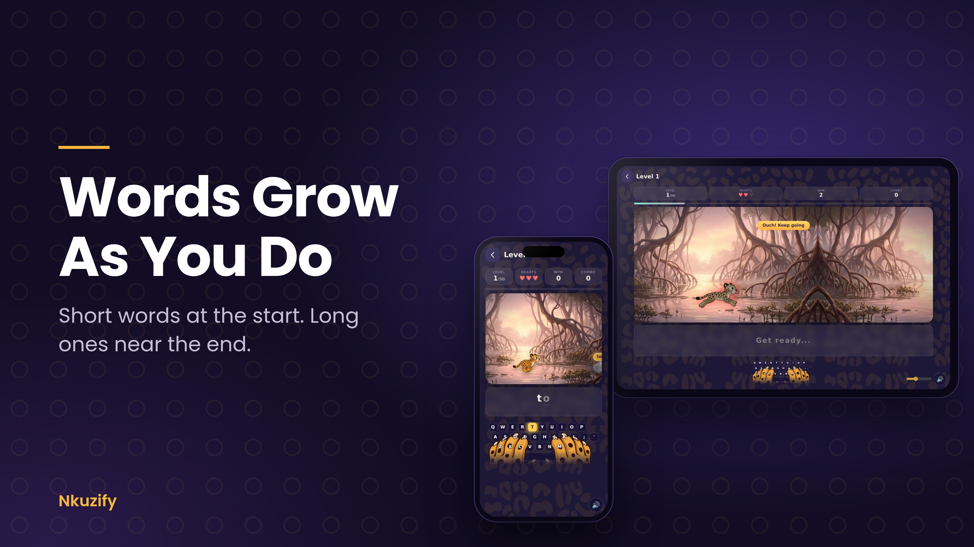 Words get longer as the levels grow in T\u1eb9\u0301k\u00f9n\u2019s Adventure.