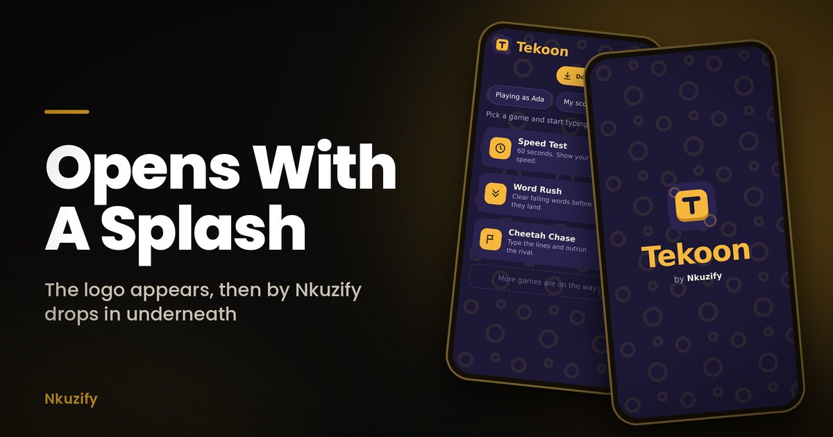 The Tekoon splash: the logo appears and "by Nkuzify" drops in underneath.